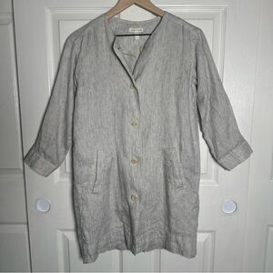 Eileen Fisher XXS Bone Slub Stripe Organic Linen Long Jacket Lagenlook Coastal